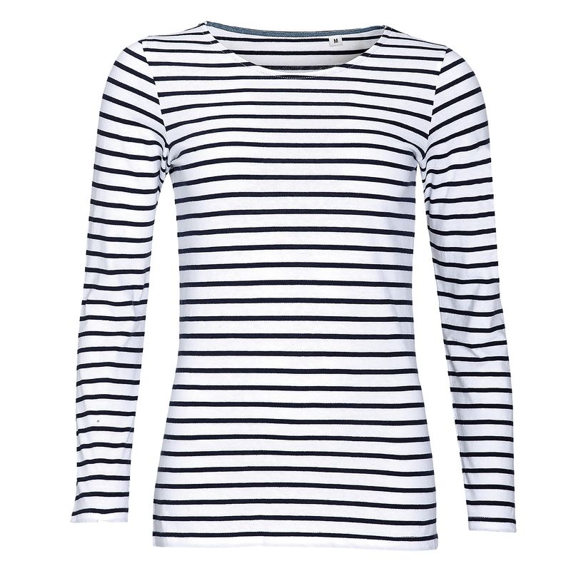 Sols Womens/Ladies Marine Long Sleeve Stripe T-Shirt / White/Navy